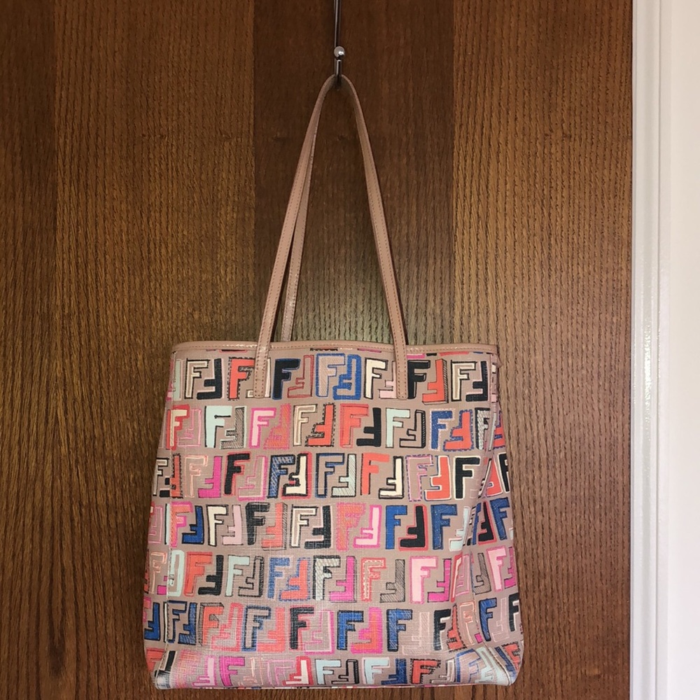Fendi Multicolor FF Logo Tote - Beige, Pink, Blue, Black, Orange - Picture 13 of 13